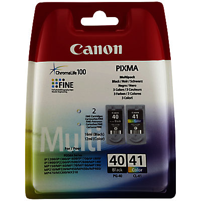 Canon PIXMA PG-40 Black & CL-41 Colour Ink Cartridge Multipack, Pack of 2